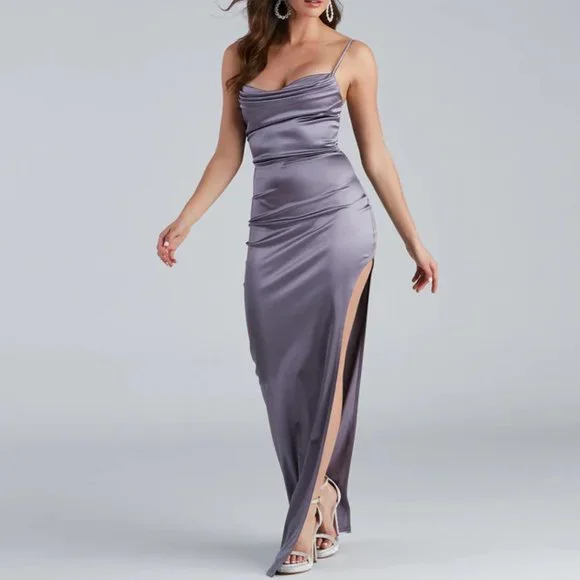 HOT High Slit Windsor Long Dresses Lola High Slit Satin Dress